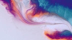 Fluid art painting video, modern acrylic texture with flowing effect. Liquid paint mixing backdrop with splash and swirl. Artistic background motion with overflowing bright colors.