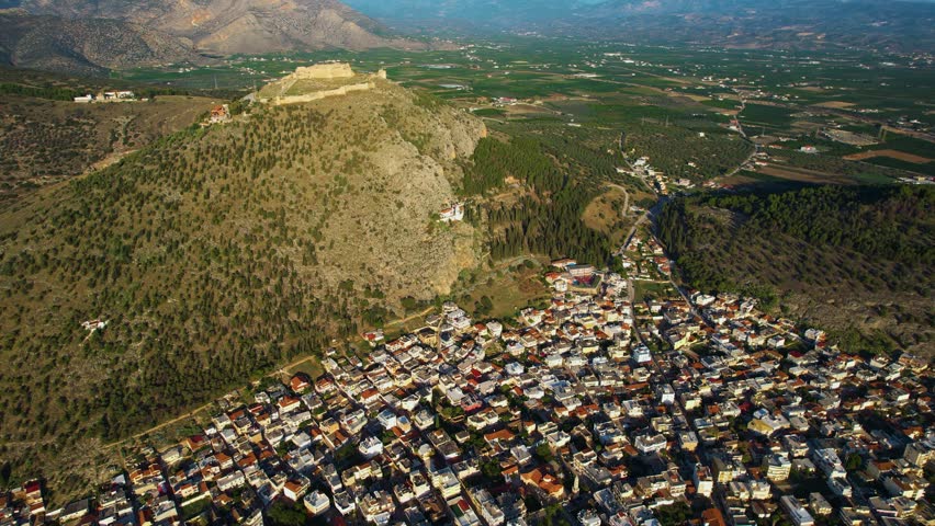 Aerial view of the city Argos in Greece on a sunny morning.