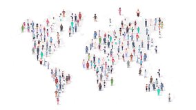 World Population Creative Concept on Global Map. Large Crowd of Different People Standing Together in a Shape of Earth. Global Community, International Populations And Globalization Idea. 4k Video	
