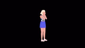 Animated character with tokophobia. Fear of pregnancy. Mental health. Full body flat person on black background with alpha channel transparency. Colorful cartoon style HD video footage for animation