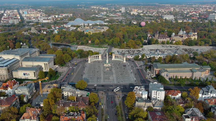 Budapest, Hungary - 4K flying above Heroes