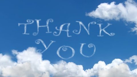 THANK YOU written with clouds on the blue sky. Cloud words