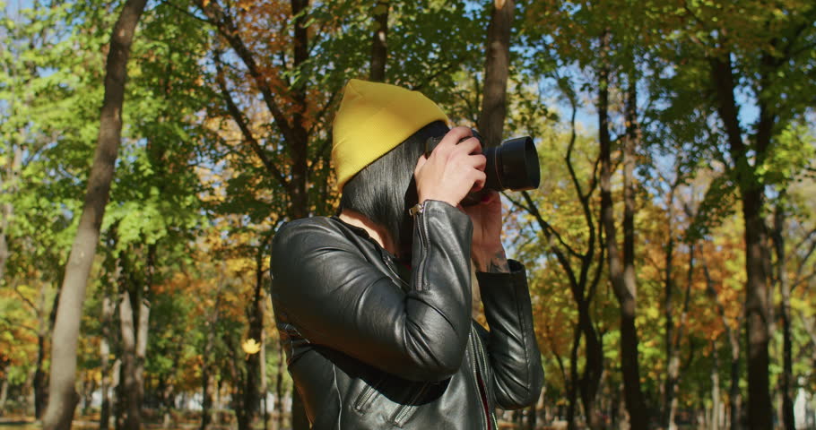 The camera follows a woman on a trip or adventure.