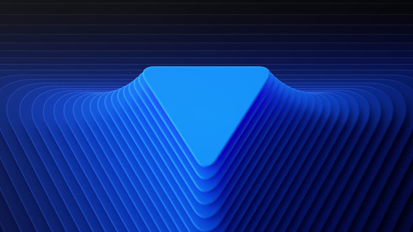 endless 3d animation, abstract geometric minimalist background, blue triangular cards with rounded corners twisting and rotating clockwise. Shifting layers