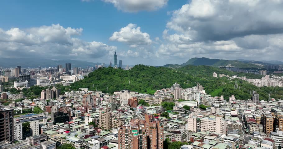 Drone fly over Taipei city in Taiwan