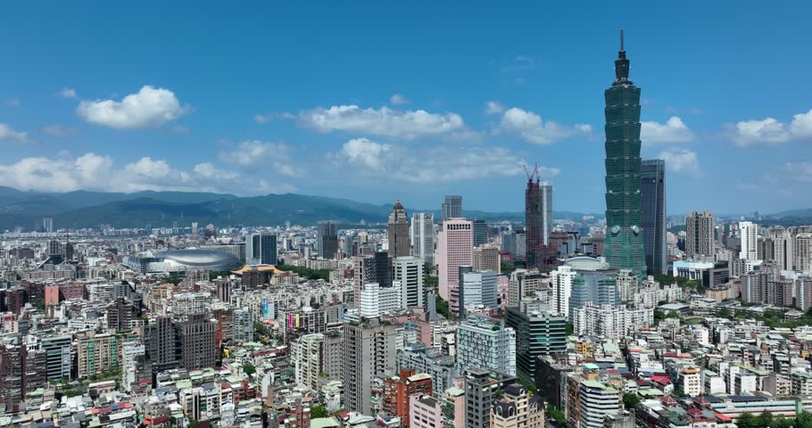 Drone fly over Taipei city in Taiwan