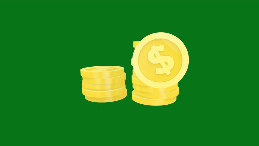 3D bundle Dollar coin animation on green screen. Dollar coin animation with key color. Color key | Shutterstock HD Video #1098496075
