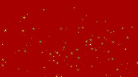 3D pointed green stars loop rise up on red background. Copy space for greet Mother Day, Father Day, Valentine Day, wedding, Christmas, Birthday. Festive background. Transparent 3D render
