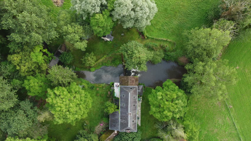 Drone photography fall to a mill in the heart of nature