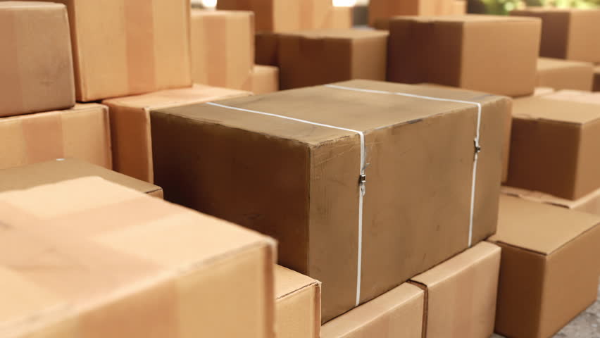 Closeup Slow motion Boxes, Parcel boxes, cardboard box, in factory industry. 3D animation. Business ecommerce logistic concept idea. | Shutterstock HD Video #1098504105