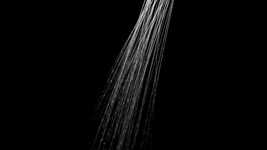 Water flows from the shower on a black background. Overlay template.