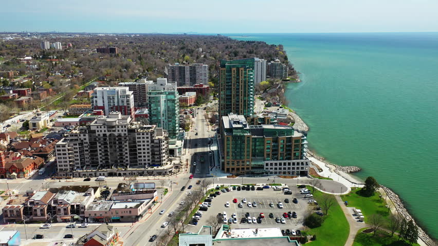 Aerial of Burlington, Ontario, Canada on a beautiful morning 4K