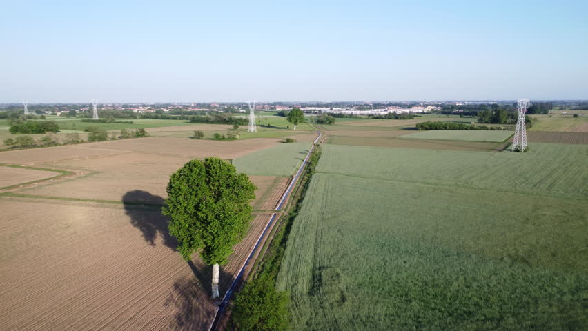 Aerial View of the countyside near Milan, lombardy, Italy Royalty-Free Stock Footage #1098523629