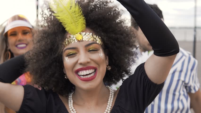 Carnaval Party in Brazil brazilian pretty woman dancing at outdoor festival in costume | Shutterstock HD Video #1098523677