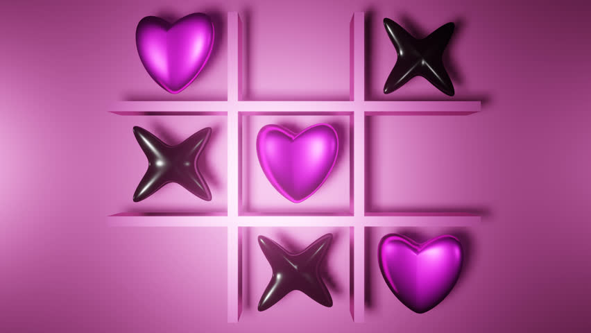 Abstract Tic Tac Toe WIth Purple Hearts On Light Background. Concept: Valentine