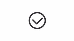 Animated tick button linear icon. Check mark. Selecting, accepting action. Approval process. Seamless loop HD video with alpha channel on transparent background. Outline motion graphic animation