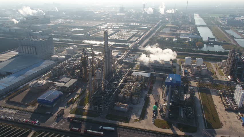 Chemical plant in city during sunset | Shutterstock HD Video #1098546431