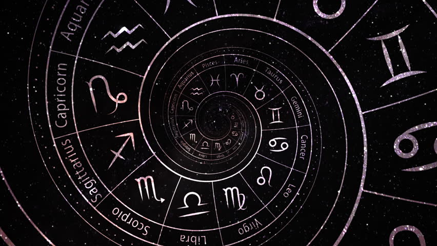 Zodiac astrology signs for horoscope, infinite zoom and tunnel effect on black and white. Good for birth chart or natal chart, future, tarot, prediction. Looped animation background. | Shutterstock HD Video #1098546645
