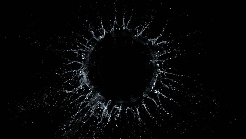 Super Slow Motion Top Shot of Water Round Splash Isolated on Black Background at 1000fps.
