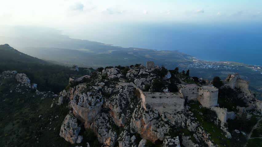 Landscape. Mountains in the clouds, the ocean and a beautiful summer forest