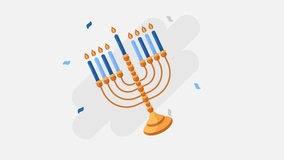 Hanukkah menorah emblem with colored stained glass. Jewish holiday Hanukkah greeting card traditional Chanukah symbol menorah candles lights colorful pattern. template. oil jar, star David
