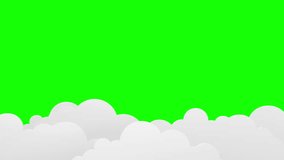 Cartoon clouds isolated on chroma key green screen for keying. Animation of sky with fluffy cute clouds in 4K for Weather review, News, Presentation or App design.