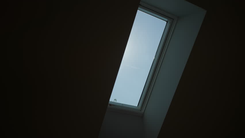 Close up shot of Modern white design window or skylight in a modern apartment, home interior. Royalty-Free Stock Footage #1098561891