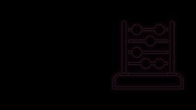 Glowing neon line Abacus icon isolated on black background. Traditional counting frame. Education sign. Mathematics school. 4K Video motion graphic animation.