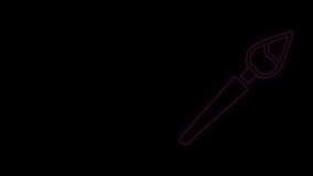 Glowing neon line Paint brush icon isolated on black background. 4K Video motion graphic animation.