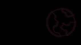 Glowing neon line Earth globe icon isolated on black background. World or Earth sign. Global internet symbol. Geometric shapes. 4K Video motion graphic animation.