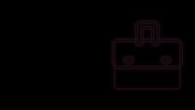 Glowing neon line Briefcase icon isolated on black background. Business case sign. Business portfolio. 4K Video motion graphic animation.