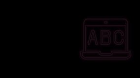 Glowing neon line E-learning of different foreign languages icon isolated on black background. 4K Video motion graphic animation.