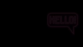 Glowing neon line Hello in different languages icon isolated on black background. Speech bubbles. 4K Video motion graphic animation.