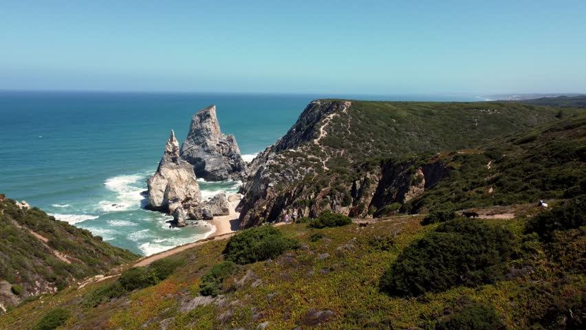 Praia Da Ursa  Cabo da Roca Parque Natural de Sintra Beach in Portugal Fly Away View