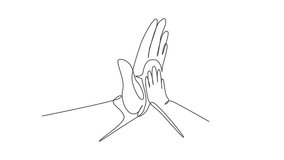 Animated self drawing of single continuous line draw father and child making hi-five gesture. Little baby have bonding with his father. Hero father and family pride. Full length one line animation - Powered by Shutterstock - Get 15% off with code: PIKWIZARD15