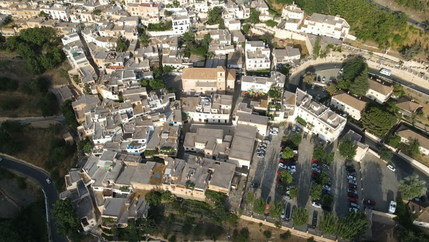 Aerial view of the Alpujarra white village in Anadalusia mountains, Spain