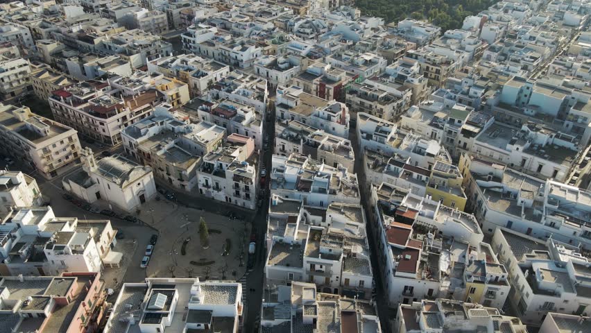 Aerial view of Polignano a Mare residential district, Bari, Puglia, Italy.