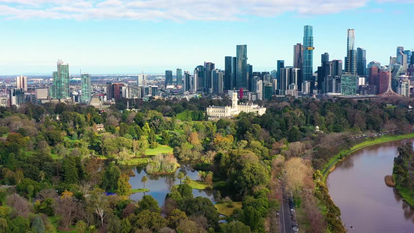 Aerial view of the Yarra River and Melbourne City, Victoria, Australia