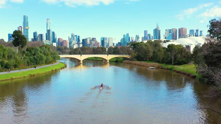 Aerial view of the Yarra River and Melbourne City, Victoria, Australia