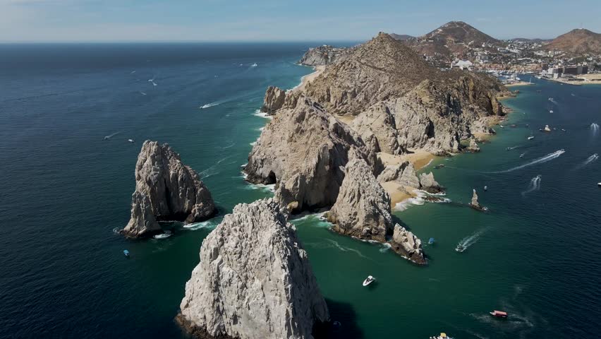 Aerial view of Cabo San Lucas at sunset, Baja California, Mexico.