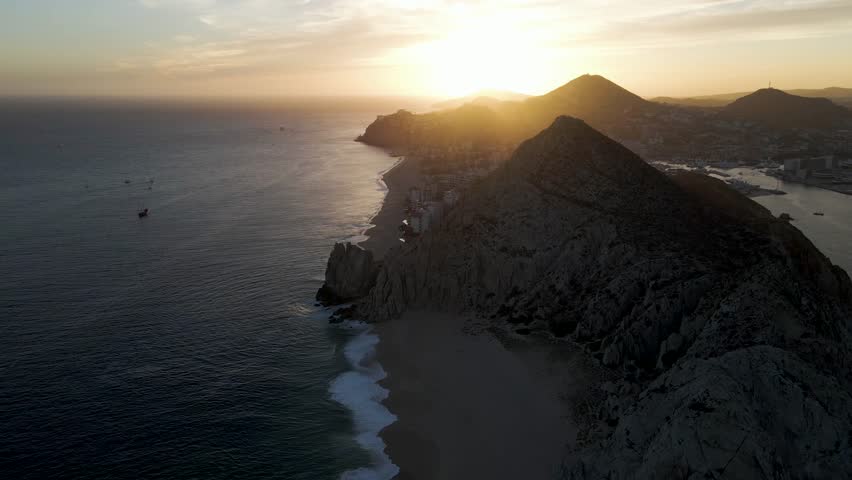 Aerial view of Cabo San Lucas at sunset, Baja California, Mexico.