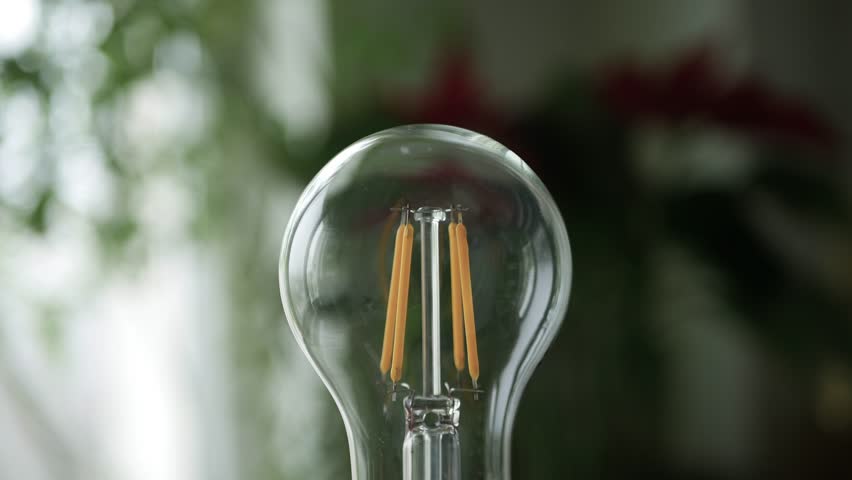 One Person Screws a Led Light Bulb in the Socket and Turn On the Light in the Room. Saving Energy Concept Using Led Bulb. Royalty-Free Stock Footage #1098580907