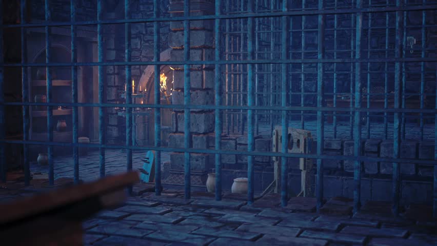 Medieval Dungeon, Prisons, Skeletons, Torches, Chains, Candles 3D Animations Rendering CGI 4K Royalty-Free Stock Footage #1098593993