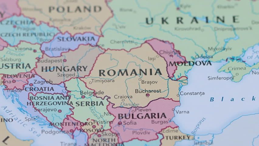 Bucharest, Romania, capital city of Romania  pinned on political map. 