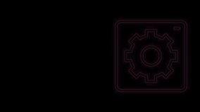 Glowing neon line Setting icon isolated on black background. Tools, service, cog, gear, cogwheel sign. 4K Video motion graphic animation.