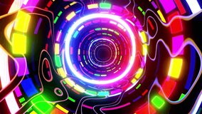 Round glow futuristic tunnel. Hi-tech neon sci-fi tunel. Trendy neon glow lines form pattern and construction in mirror tunnel. Fly through technology cyberspace. 3d almost looped 4k. 3D Illustration - Powered by Shutterstock - Get 15% off with code: PIKWIZARD15