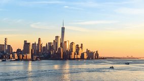 Lower Manhattan and Hudson River at Sunset, Timelapse video from Hoboken, NJ
