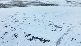Frozen Cildir Lake and Carriage Drone Video, Cildir Ardahan, Turkey