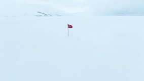 Turkish Flag in the Frozen Cildir Lake  Drone Video, Cildir Ardahan, Turkey