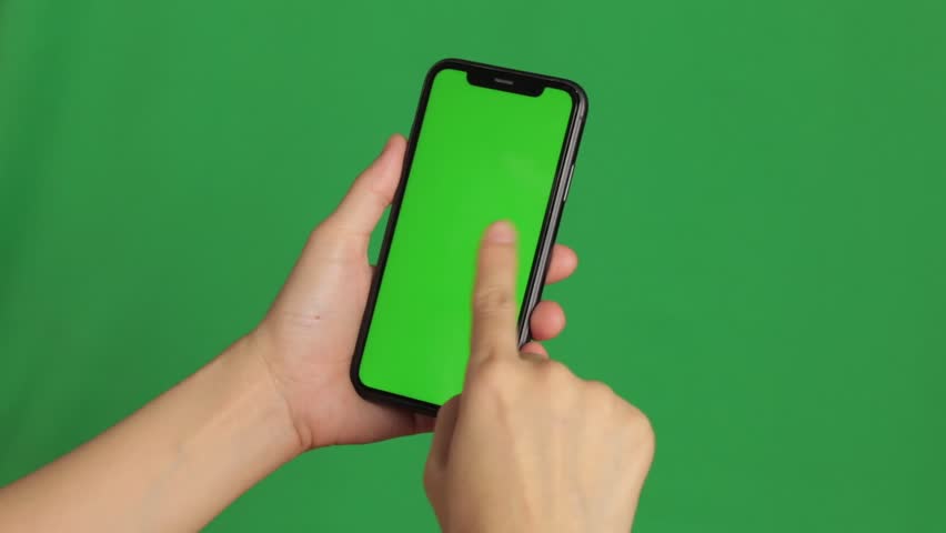 Green screen, mobile phone green screen, display mobile phone, smartphone in hand, smartphone green screen 